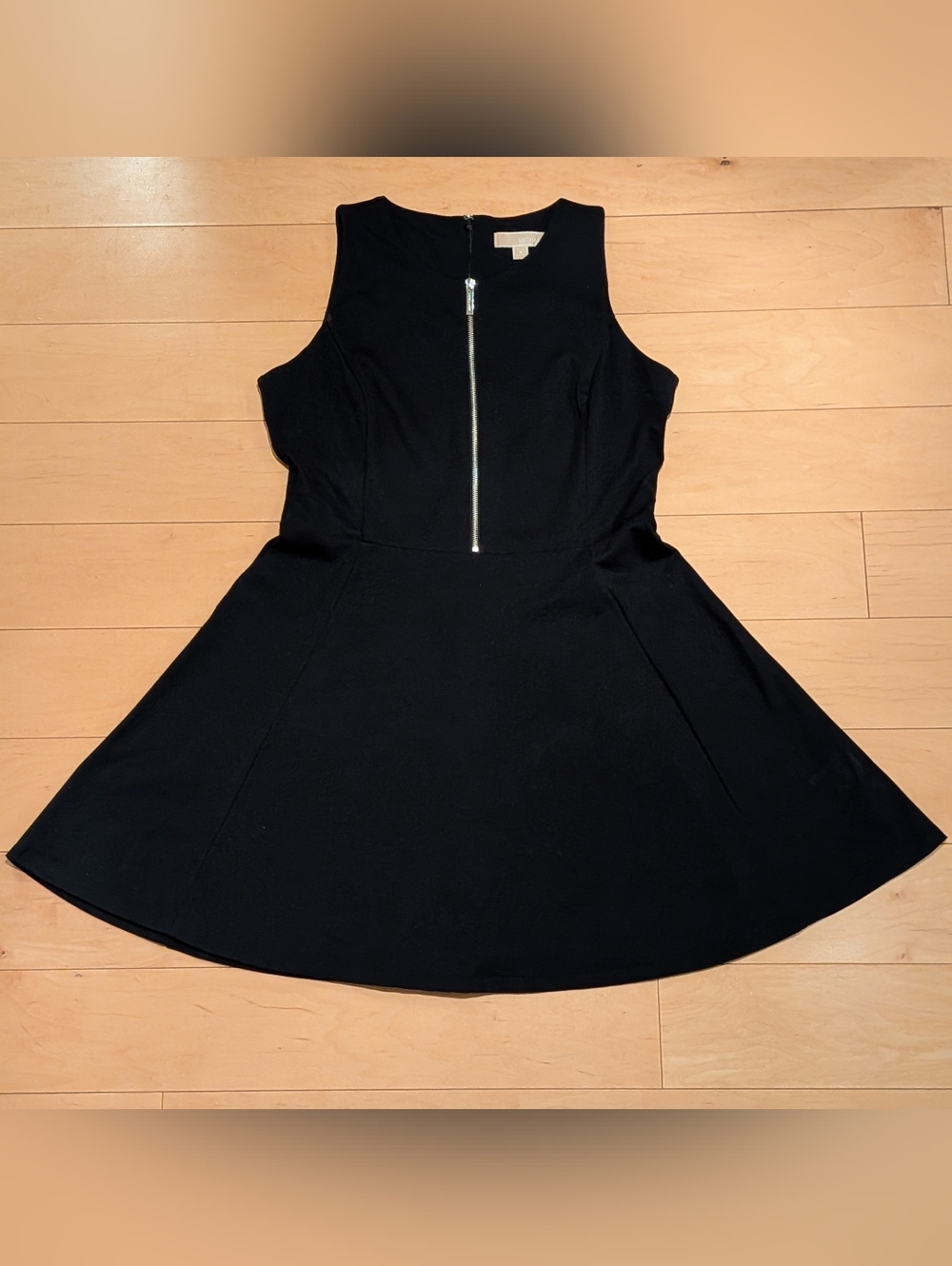 Michael Kors Black Fit & Flare Dress Size 16 Silver Zip Front